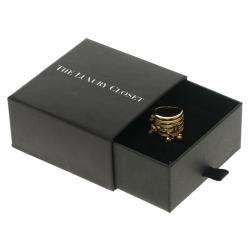 Pre Owned Carolina Herrera Dangle Charms Gold Tone Band Ring Size 54