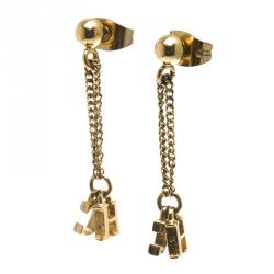 Pre Owned Carolina Herrera Gold Tone CH Drop Earrings