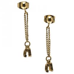 Pre Owned Carolina Herrera Gold Tone CH Drop Earrings