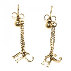 Pre Owned Carolina Herrera Gold Tone CH Drop Earrings