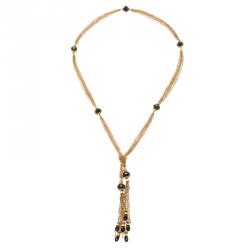 Pre Owned CH Carolina Black Crystals Gold Tone Multi Chain Lariat Necklace