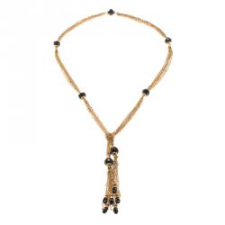 Pre Owned CH Carolina Black Crystals Gold Tone Multi Chain Lariat Necklace