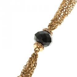 Pre Owned CH Carolina Black Crystals Gold Tone Multi Chain Lariat Necklace