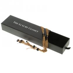 Pre Owned CH Carolina Black Crystals Gold Tone Multi Chain Lariat Necklace