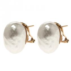 Pre Owned Carolina Herrera White Faux Pearl Clip-on Stud Earrings 