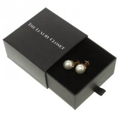 Pre Owned CH Carolina Herrera Logo Faux Pearl Gold Tone Stud Earrings