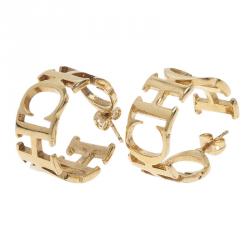 Pre Owned Carolina Herrera CH  Gold Tone hoop Earrings