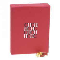 Pre Owned Carolina Herrera CH Red Gold Tone hoop Earrings