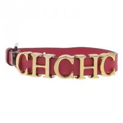 Pre Owned Carolina Herrera CH Red Leather Bracelet