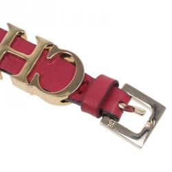 Pre Owned Carolina Herrera CH Red Leather Bracelet