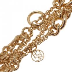 Pre Owned Carolina Herrera CH Multi Chain Gold Tone Bracelet