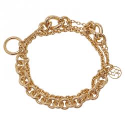 Pre Owned Carolina Herrera CH Multi Chain Gold Tone Bracelet