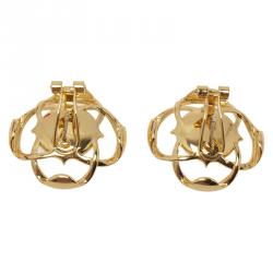 Pre Owned Carolina Herrera CH Faux Pearl Gold Tone Stud Earrings