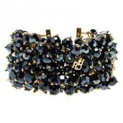Pre Owned CH Carolina Herrera Blue Beads Gold Tone Bracelet