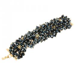 Pre Owned CH Carolina Herrera Blue Beads Gold Tone Bracelet