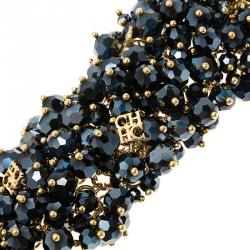 Pre Owned CH Carolina Herrera Blue Beads Gold Tone Bracelet