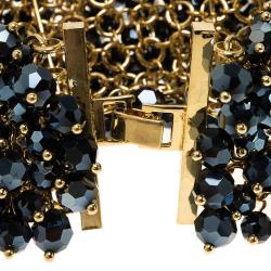 Pre Owned CH Carolina Herrera Blue Beads Gold Tone Bracelet