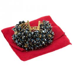Pre Owned CH Carolina Herrera Blue Beads Gold Tone Bracelet
