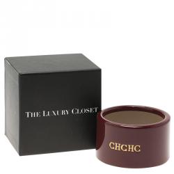 Pre Owned CH Carolina Herrera Burgundy Extra Wide Cuff Bracelet