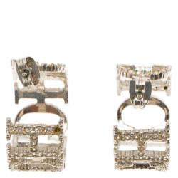 Pre Owned أقراط سي إتش كارولينا هيريرا مرصعة بالكريستال لون فضي