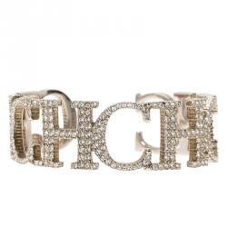 Pre Owned CH Carolina Herrera Silver Studded Open Cuff  Bracelet