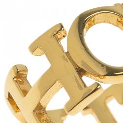 Pre Owned Carolina Herrera CH Gold Tone Band Ring Size 56