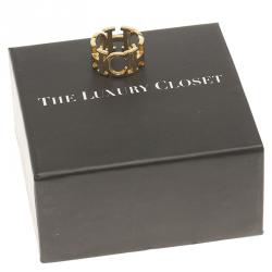 Pre Owned Carolina Herrera CH Gold Tone Band Ring Size 56