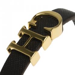 Pre Owned CH Carolina Herrera Logo Brown Leather Bracelet