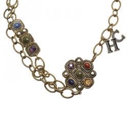 Pre Owned CH Carolina Herrera Multi Colored Stones Gold Tone Necklace