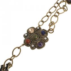 Pre Owned CH Carolina Herrera Multi Colored Stones Gold Tone Necklace