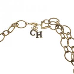 Pre Owned CH Carolina Herrera Multi Colored Stones Gold Tone Necklace