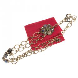 Pre Owned CH Carolina Herrera Multi Colored Stones Gold Tone Necklace