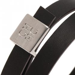 Pre Owned CH Carolina Herrera Logo Double Tour Brown Leather Bracelet