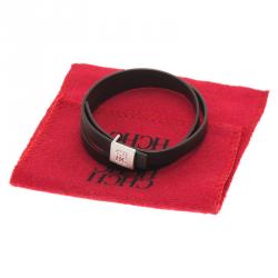 Pre Owned CH Carolina Herrera Logo Double Tour Brown Leather Bracelet