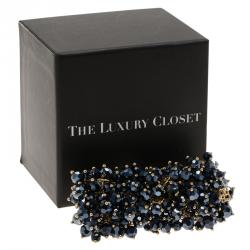 مملوكة مسبقًا CH Carolina Herrera Hematite Faceted Beads Gold Tone Wide Bracelet 19cm