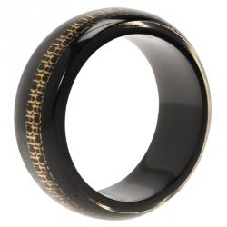Pre Owned CH Carolina Herrera Black Resin Gold Tone Metal Wide Bangle 20cm