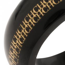 Pre Owned CH Carolina Herrera Black Resin Gold Tone Metal Wide Bangle 20cm