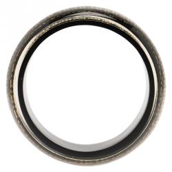 Pre Owned CH Carolina Herrera Black Resin Gold Tone Metal Wide Bangle 20cm