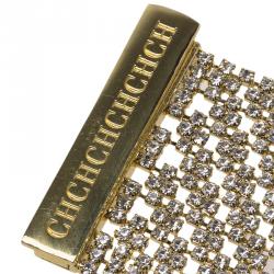Pre Owned CH Carolina Herrera Crystal Mesh Gold Tone Wide Bracelet 17cm
