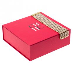 Pre Owned CH Carolina Herrera Crystal Mesh Gold Tone Wide Bracelet 17cm