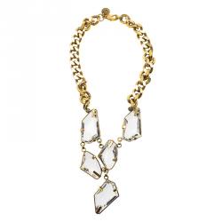 Pre Owned CH Carolina Herrera Chunky Crystals & Gold Tone Chain Necklace
