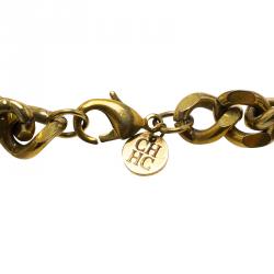 Pre Owned CH Carolina Herrera Chunky Crystals & Gold Tone Chain Necklace