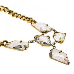 Pre Owned CH Carolina Herrera Chunky Crystals & Gold Tone Chain Necklace