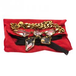 Pre Owned CH Carolina Herrera Chunky Crystals & Gold Tone Chain Necklace