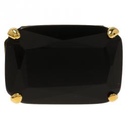 Pre Owned CH Carolina Herrera Opaque Black Faceted Stone Gold Tone Ring Size 55