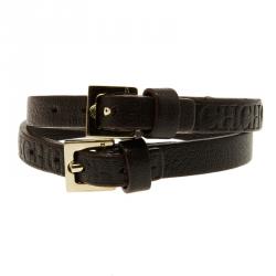 Pre Owned CH Carolina Herrera Logo Brown Double Tour Leather Bracelet