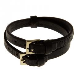 Pre Owned CH Carolina Herrera Logo Brown Double Tour Leather Bracelet