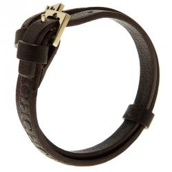Pre Owned CH Carolina Herrera Logo Brown Double Tour Leather Bracelet