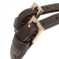 Pre Owned CH Carolina Herrera Logo Brown Double Tour Leather Bracelet