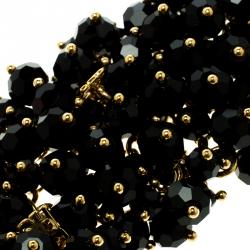 Pre Owned CH Carolina Herrera Black Beads Gold Tone Cuff Bracelet 15.50 cm